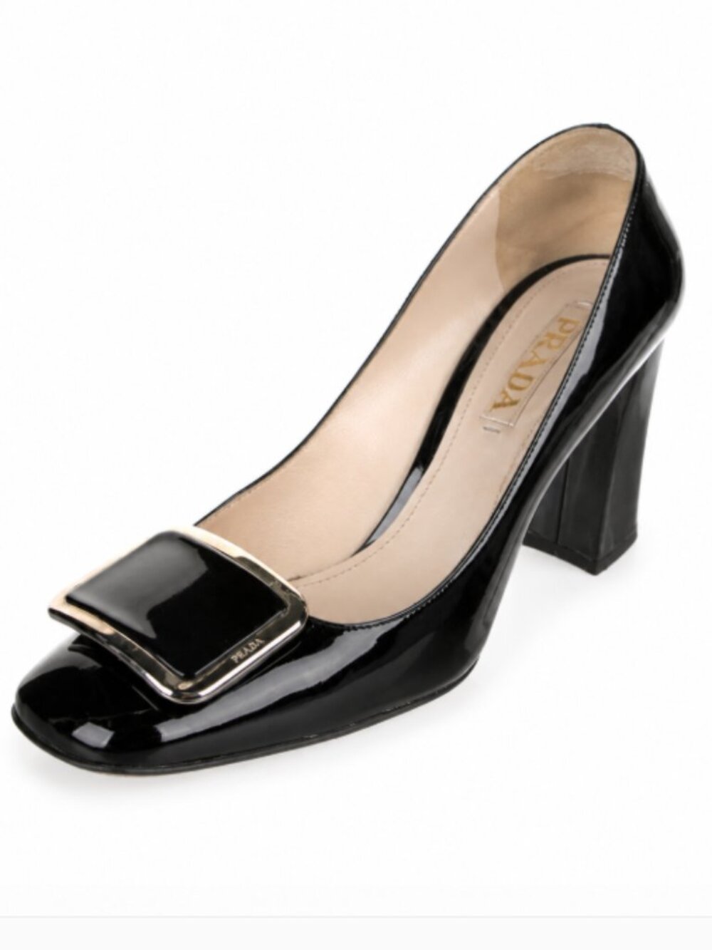 Prada Womens Patent Leather Pumps Size 9 Black Square Toe Old Money Career